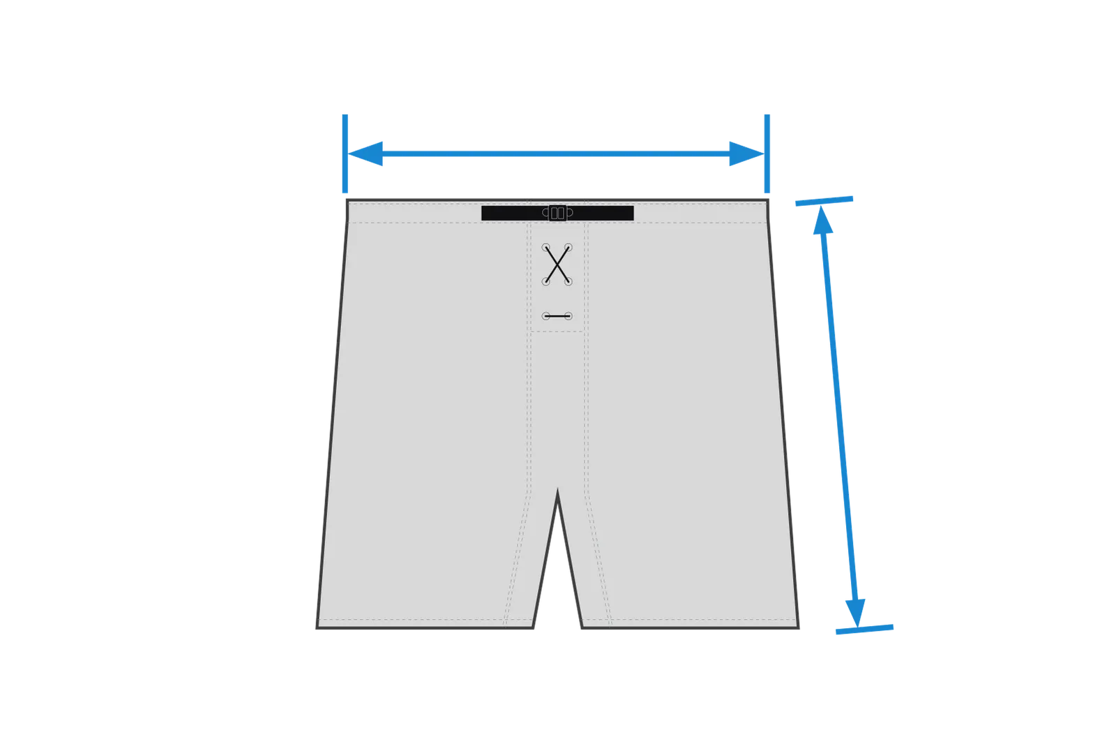 Una guía de medición para pantalones de hockey sobre hielo: Mide el ancho en la cinturilla y el largo a lo largo del lado.