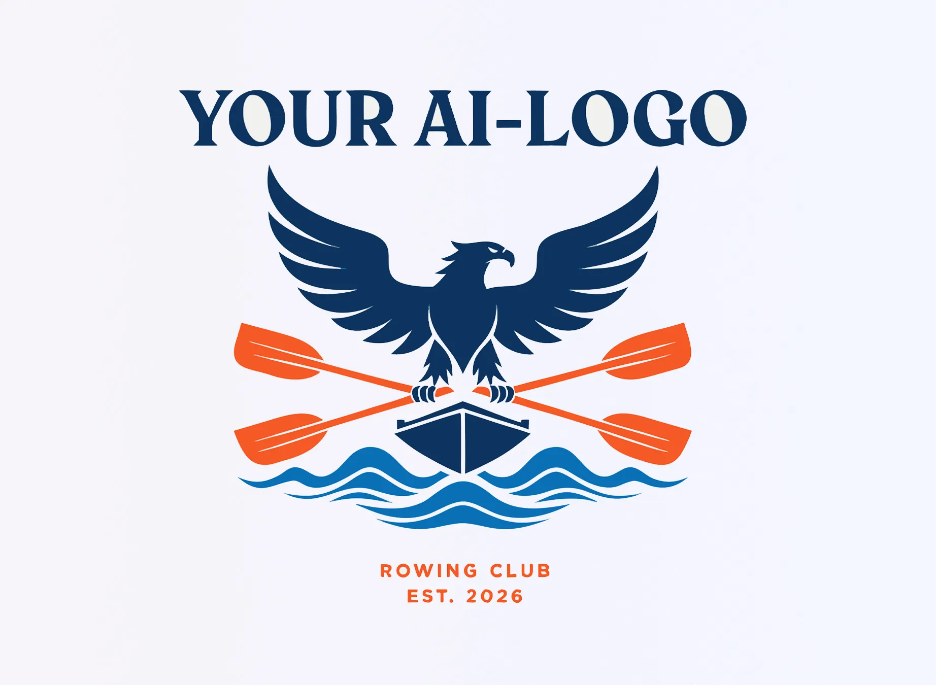 Un logo estilizado de un club de remo con un águila sosteniendo un bote y dos remos sobre olas.